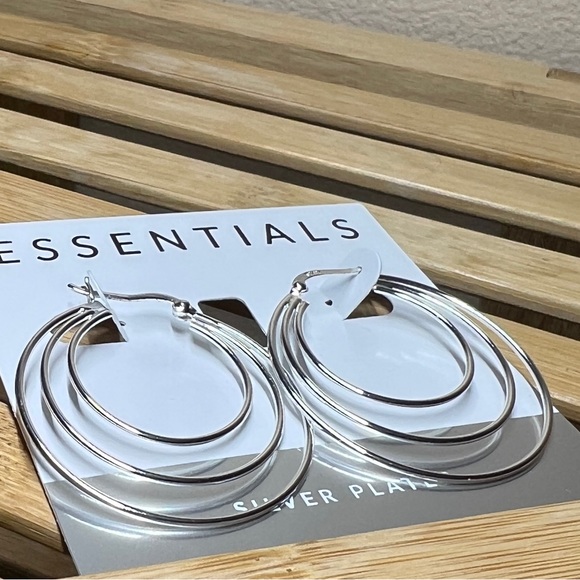 Essentials Jewelry - Essentials Silver Plated Triple Graduated Hoop Pierced Earrings 1 1/2”